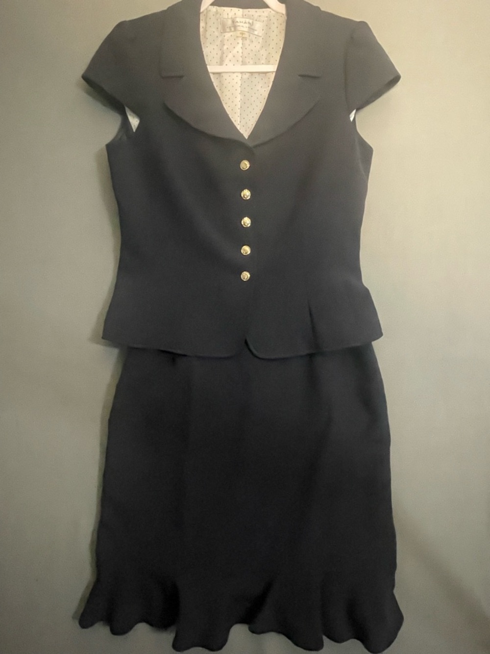 Tahari Arthur S Levine Blue Skirt Suit Set Size 8 Blazer Jacket Pencil Skirt